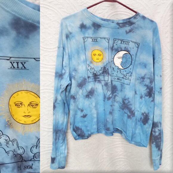 Tie Dye Sun Moon Tarot Card Graphic Long Sleeved T-Shirt XL (T-369) - Picture 1 of 11